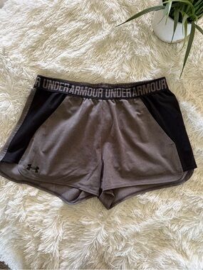 Under Armour Women's Gray and Black Athletic Shorts with Branded Waistband